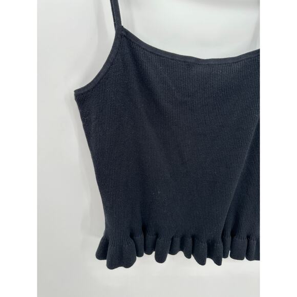 Express Factory Black Ribbed Sweater Tank Ruffle Hem Tie Shoulder Womens Size XL - Picture 4 of 7
